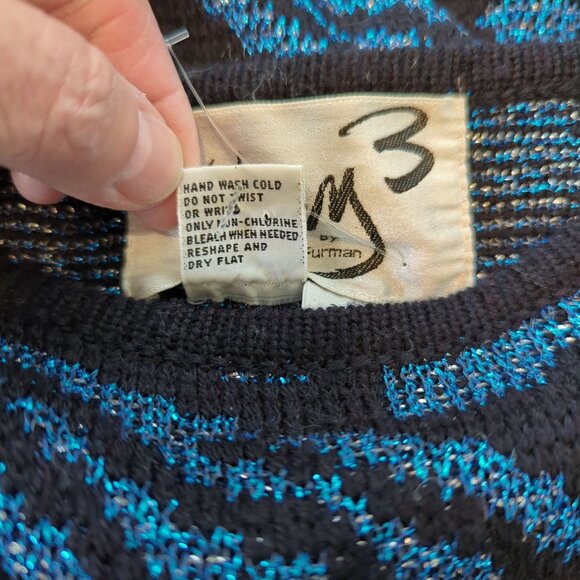 The Glory 3 by Gloria Furman Vintage metallic blue silver sweater 3/4" sleeves M - Picture 5 of 11